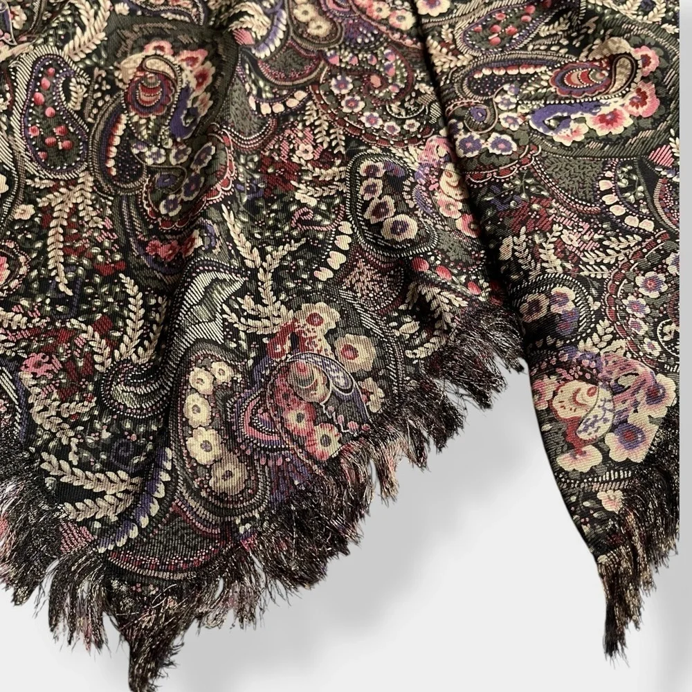 VTG 70s Paisley Floral Raw Hem Scarf Headscarf Shawl Wrap Moody Floral Triangle